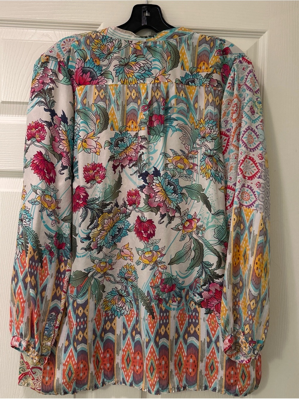 Johnny Was Teal, Yellow and Fuchsia Paisley-Print Button - Picture 2 of 5